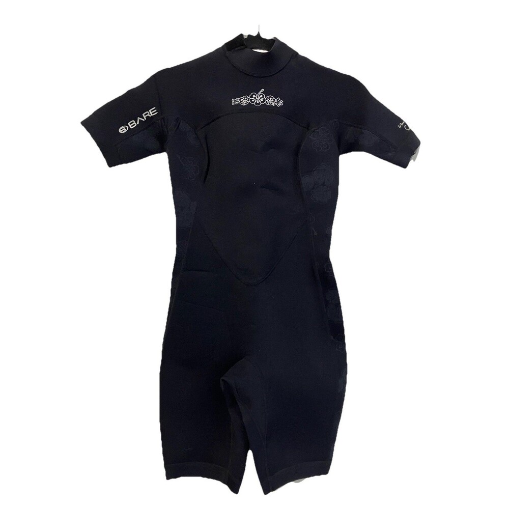 Bare 2mm Crush Shorty Women's Wetsuit Sz 8 Black Hibiscus Diving Scuba Surfing